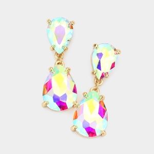 Abalone Gold Dangle Crystal Teardrop Earrings 1.4 Inch Evening Drop Link Womens